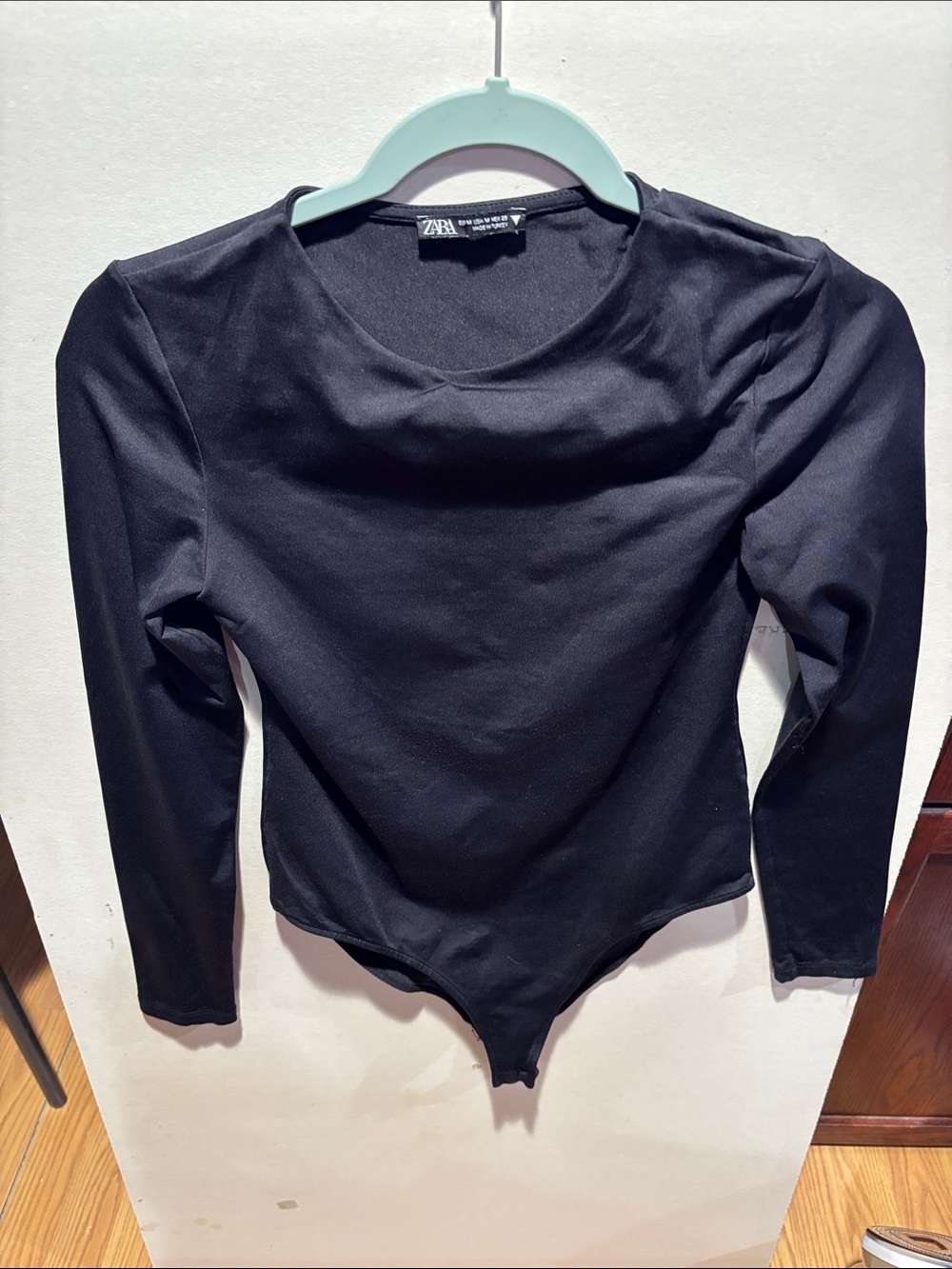 ZARA Black Long-Sleeve Scoop-Neck Bodysuit